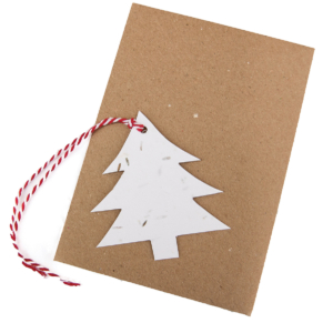 Green Planet Paper Christmas tree gift tag red string