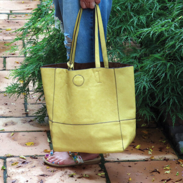 Raw Edge tote bag in Buttercup vegan leather from Live in the Light