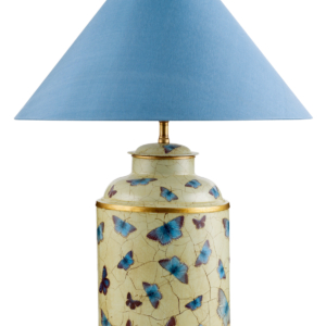 T3 031 BB Small Round Hand Painted Tea Caddy Table Lamp with Holly Blue Butterflies