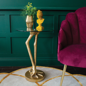 AUDENZA Brass Birds Leg Side Table With Glass Top 199 Mini Almira Mustard Yellow Flocked Bust 25 s199 6631694
