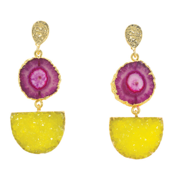 YAA YAA LONDON Violet Yellow Druzy Earrings 48 50