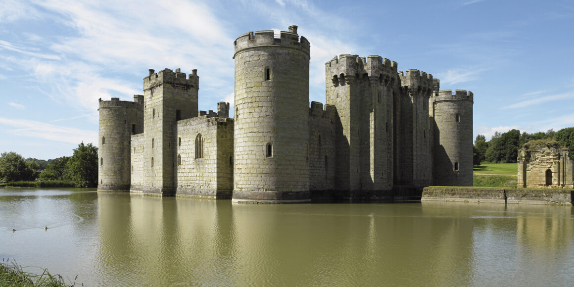 Looking towards the East and North Ranges at Bodiam Castle East Sussex built between 1385 and 1388 National Trust Images Matthew Antrobus