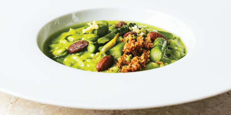 Wild Garlic Risotto Asparagus Smoked Almonds Bowleys at The Plough credit Joe Josland Photography 2