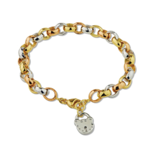 Three gold lock hammered bracelet