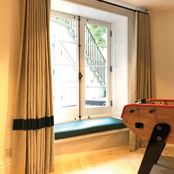 Inset contrast fabric curtains